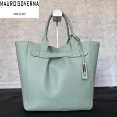 【美品】MAURO GOVERNA ミントグリーン レザー 本革 ハンドバッグ