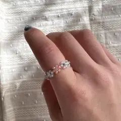 ビーズ フラワーモチーフ リング