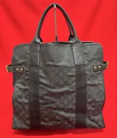 本物　GUCCI グッチ　バッグ　カバン　トート　革×キャンバス　通勤通学　黒
