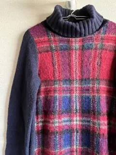 【最終値下】FRED PERRYニットタートルネック ワンピース モヘヤチェック