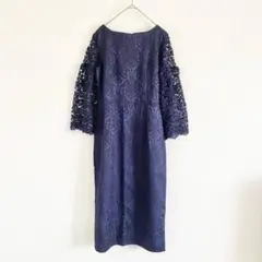美品♡ハウスオブロータス 総レース サイドライン ロングワンピース 紺