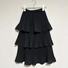 AKMK 奈斯 ティアードスカート ロングスカート 3段 ブラック S