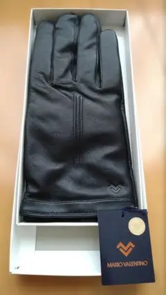 MARIO VALENTINO ブラックレザー 羊皮 カシミヤ手袋 秋冬 防寒