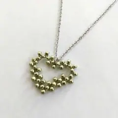 ハート型 ビーズ ネックレス メタル グリーン シルバーチェーン ハンドメイド