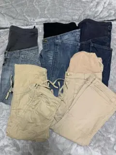 マタニティパンツ5点セット デニム・ベージュ
