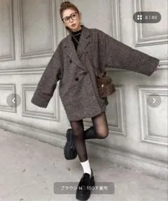 グレンチェック ダブル ジャケットコートタグあり