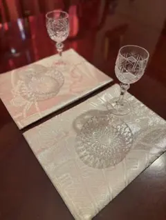 3127和風花柄刺繍の帯から作ったティーマット２枚セット春の光、プレゼントに