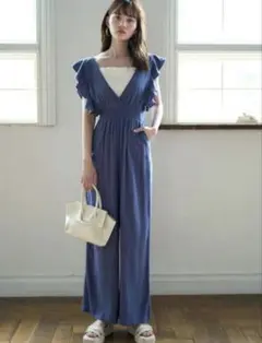 GRL Vネックラッフルワイドオールインワン[gm588]