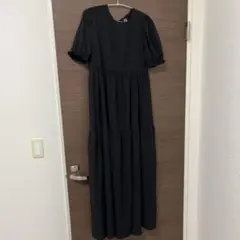 ブラック ティアード ロングワンピース 半袖