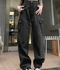 ウィメンズ ハイウエスト ゆとり ワイドレッグ ジーンズパンツ