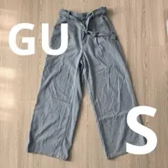 GU ライトデニムタックワイドパンツ ベルト付き ライトブルー Sサイズ