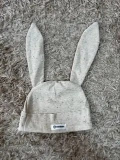 ウサギ耳付きアイボリーコットン帽子