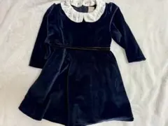ネイビー ベロア 襟付き ワンピース