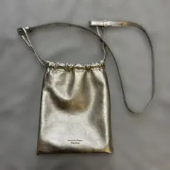 サマンサタバサ　プチチョイス　シルバー　シンプルレザー巾着ショルダーバッグ