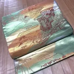 ⭐️キラキラ御所車の袋帯⭐️セミフォーマル〜普段着物　扇風景文様　古典柄