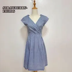 ストロベリーフィールズ ワンピース ギンガムチェック カシュクール水色 日本製のサムネイル