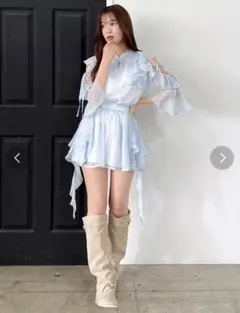 dazzlin ペプラムギャザーバルーンブラウス セットアップ ピンク 