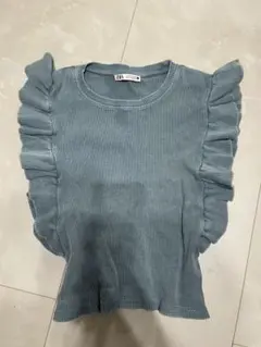 ZARA フリル付きノースリーブTシャツ S
