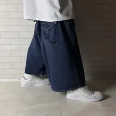 ROCA WEAR 極太バギー ブラック 刺繍ロゴ ヒップホップ デニムショーツ