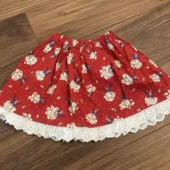 赤い花柄スカート 95cm レース付き