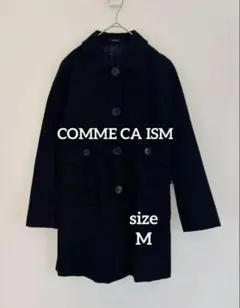 COMME CA ISM ミドル丈 コート 黒 Mサイズ チェック裏地