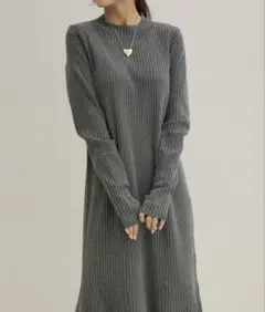 【VIS】ニットワンピース　グレー