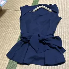 ネイビー ウエストリボン フレアトップス