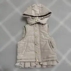プティマイン　フード付きベージュダウンベスト Sサイズ
