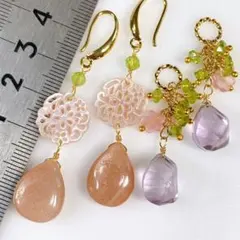 在庫処分特価＊ピンクシェルのピアスとピンクアメジストのチャームセットs109
