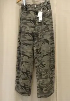 迷彩柄デニムワークパンツ ハイウエスト M