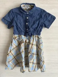 デニムチェック半袖ワンピース