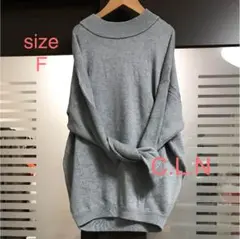 C.L.Nワイド幅ドロップショルダー美品ハイネックニットsizeFグレー