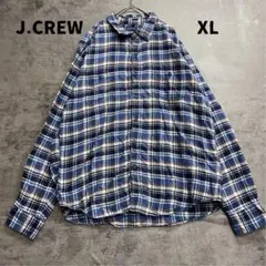 ジェイクルー 長袖フランネルシャツ 青 チェック柄 メンズXL【7433】