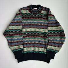 ヴィンテージ 3D 立体編み ニット セーター 総柄 ラメ糸入り L 幾何学