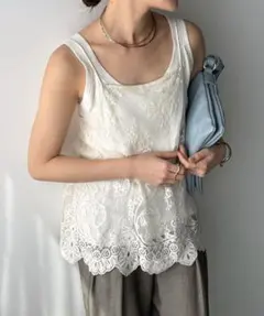 新品 タグ類無し DOUDOU スカラレースキャミ ホワイトのサムネイル