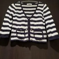 BeBe【べべ 】サイズ2/150cm 白と紺の透かし編みニットカーディガン