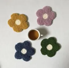 パンチニードル 花柄 刺繍 コースター ワッペン 7枚セット ミニラグ
