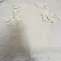 SNIDEL アイボリー フリル付き 半袖ニット