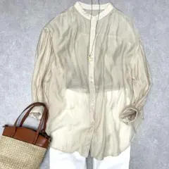 美品 アーバンリサーチ シアーブラウス ギャザー ベージュ 洗える 長袖