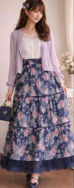 ✽axes femme✽花柄ティアードスカートレース ロング フェミニン 春夏