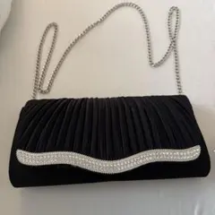 黒 プリーツ パーティーバッグ ビジュー付き※今週まで