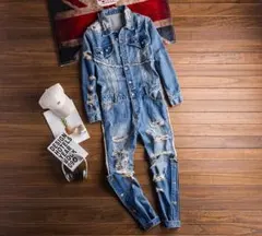 デニムつなぎ 作業服 ジーンズＧパン オーバーオール オールインワン 細身