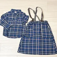 プティマイン　姉弟リンクコーデ　ネイビー・チェック ジャンバースカート セット
