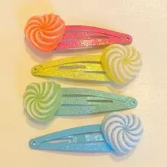 ラメ入りヘアピン　パッチンピン　ヘアアクセサリー　キャンディ　ハート