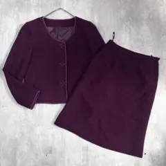 C536 日本製 美品 Leilian スカートスーツ 上下 ノーカラー 9 紫