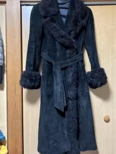 ヴィンテージ！美品！本場アメリカ製！激レアカラーネイビー！リアルムートンコート 美品ラムレザー ネイティブ柄リバーシブルムートンコート ネイビー