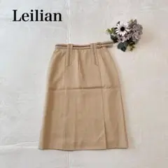 Leilianレリアン　ひざ丈タイトスカート　フリル　ベージュ系　11 毛100 Leilianレリアン ひざ丈タイトスカート フリル ベージュ系 11 毛