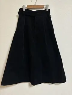 GU ブラック コーデュロイ Aラインスカート ベルト付き