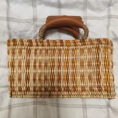 天然素材 かごバッグ ベージュオレンジ