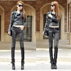 スキニーパンツ レディース PUレザー ストレッチパンツ デニム 28 サイズ